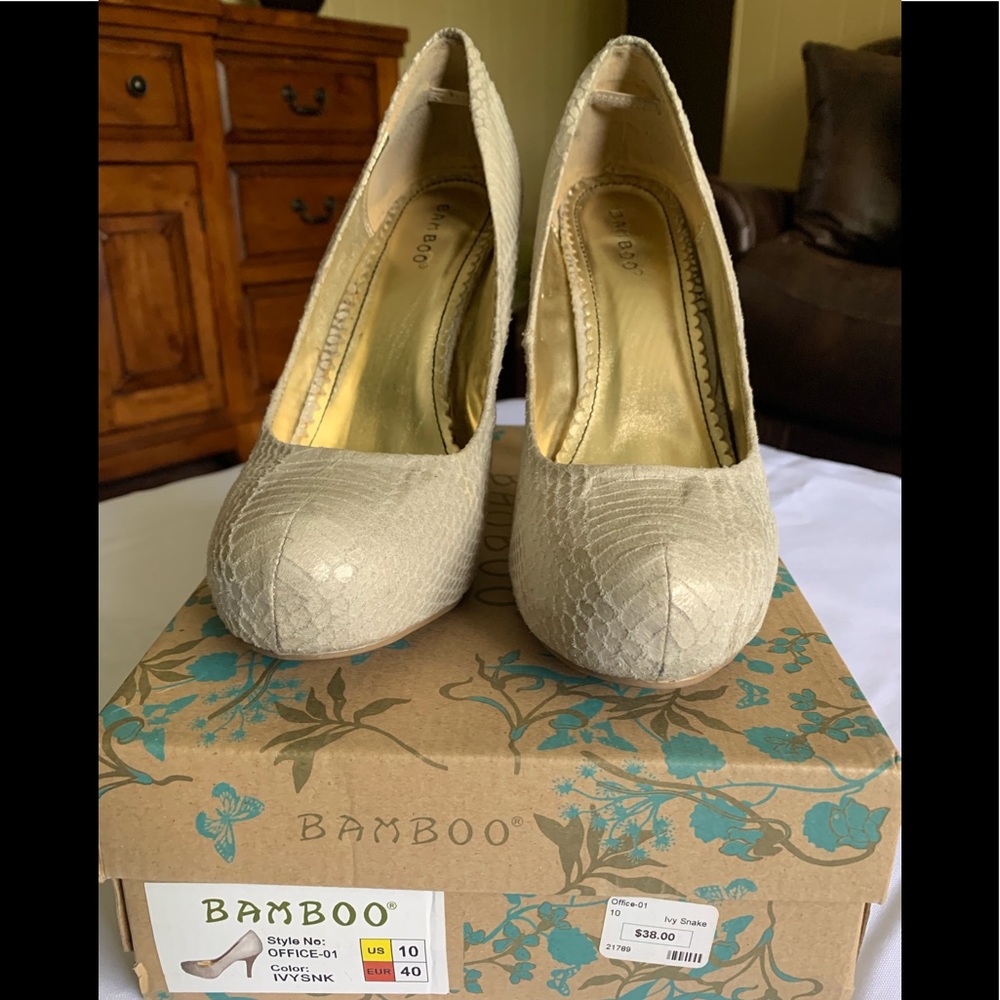 Cream color reptile print heels